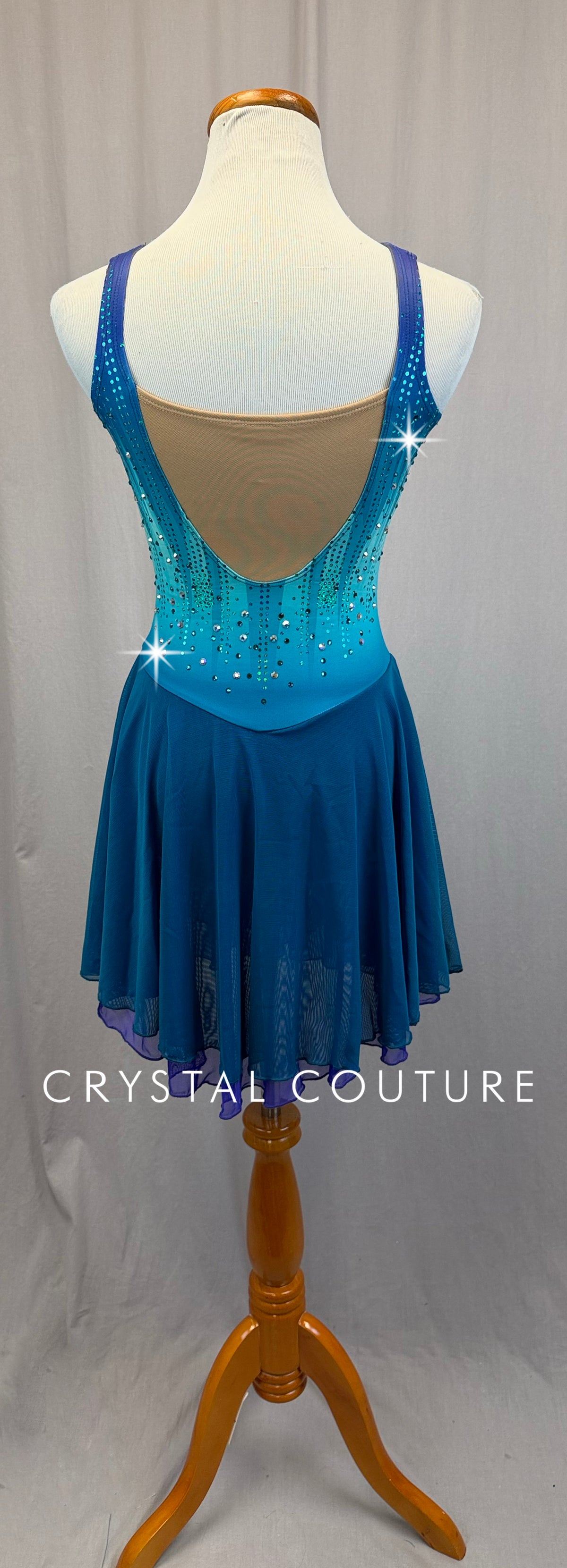 Teal and Blue Ombre Skating Dress - Rhinestones