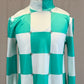 Teal and White Checkered Long Sleeve Gogo Dress - Rhinestones