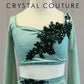 Sage Green Mesh Long Sleeve Top and Mesh Skirt Two-Piece Set - Appliques - Rhinestones