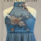 *Custom* Slate Blue Lycra and Mesh Tunic and Shorts Set with Appliques - Rhinestones