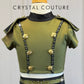 *Custom* Olive Green and Black Legging and Crop Top Army Set -Rhinestones
