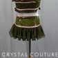 *Custom* Olive Green Top and skirt/Brief with Pink Trim Two-Piece Set - Rhinestones
