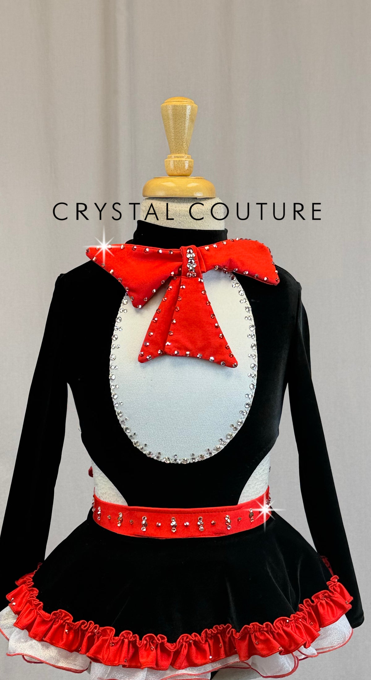 *Custom Cat in The Hat Inspired* Black Long Sleeve Dress with Red and White Accents - Rhinestones