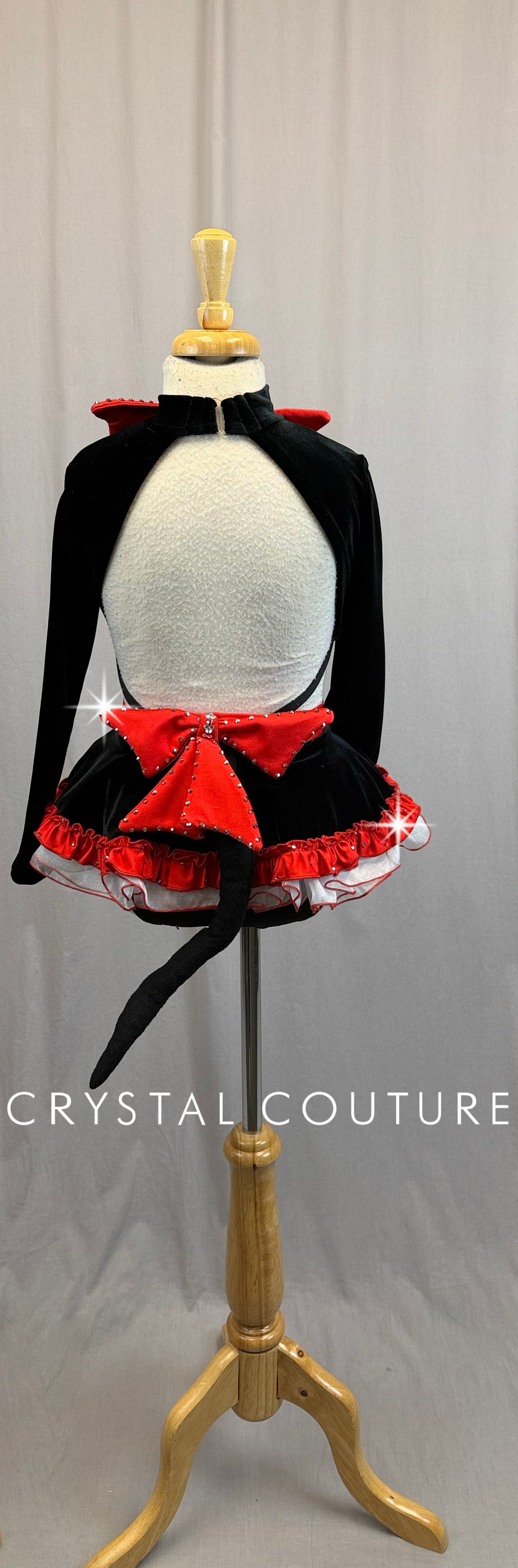 *Custom Cat in The Hat Inspired* Black Long Sleeve Dress with Red and White Accents - Rhinestones