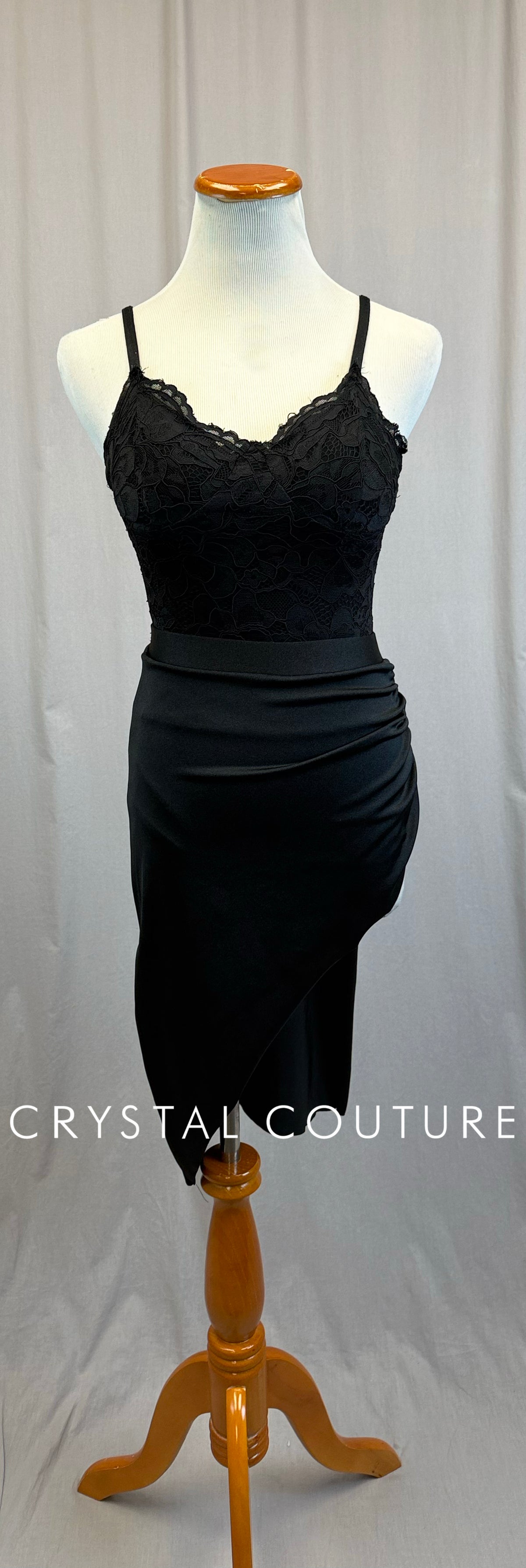 *Semi Custom* Black Floral Lace and Black Lycra Two-Piece Set