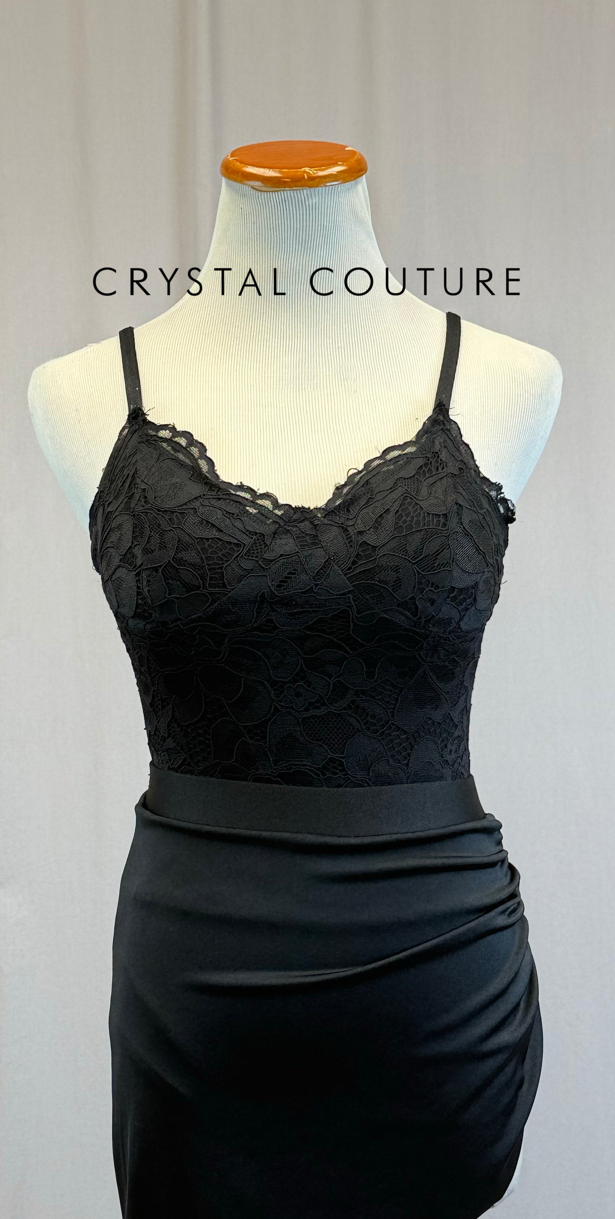*Semi Custom* Black Floral Lace and Black Lycra Two-Piece Set