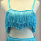 Turquoise Fringe Crop Top and Skirt 3-Piece Set