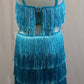 Turquoise Fringe Crop Top and Skirt 3-Piece Set