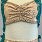 Custom Nude and Green Floral Lace Two Piece with Draped Half Skirt - Swarovski Rhinestones