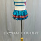 Custom Bright Coral & Teal Blue Bra-Top & Trunk/Half Tiered Skirt - Swarovski Rhinestones