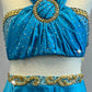 Custom Stunning Aqua Blue Two Piece with Gold Trim - Swarovski Rhinestones