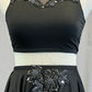 Custom Black Crop Top with Asymmetrical Skirt/Booty Shorts - Swarovski Rhinestones