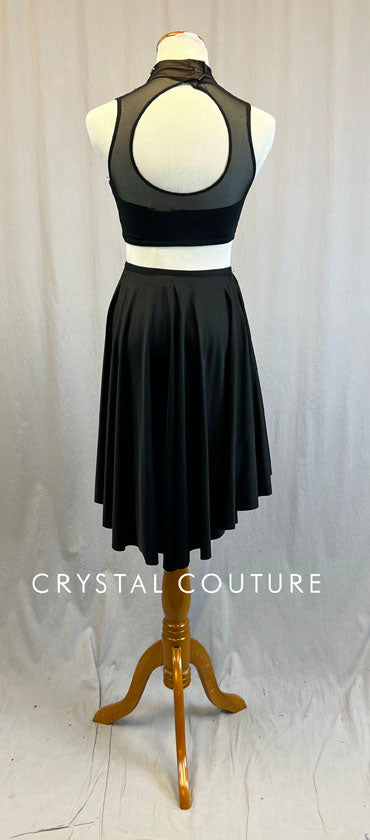 Custom Black Crop Top with Asymmetrical Skirt/Booty Shorts - Swarovski Rhinestones