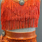 Bright Orange Sequin Top/Skirt with Fringe & Ruffles - Swarovski Rhinestones