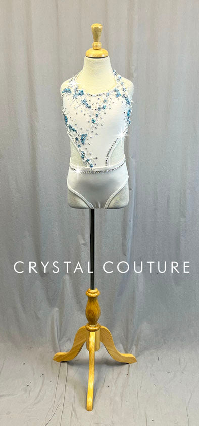 Custom White Lycra Connected 2 Pc Top and Brief with Appliques - Swarovski Rhinestones