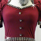 Burgundy Dress/Leotard with Ruffle Open Shoulder Sleeves - Swarovski Rhinestones