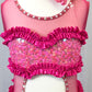 Fuchsia Sequin and Mesh Leotard with Ruffles and Back Bow - Rhinestones