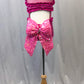 Fuchsia Sequin and Mesh Leotard with Ruffles and Back Bow - Rhinestones