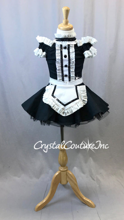 Black and White French Maid Dress - Swarovski Rhinestones