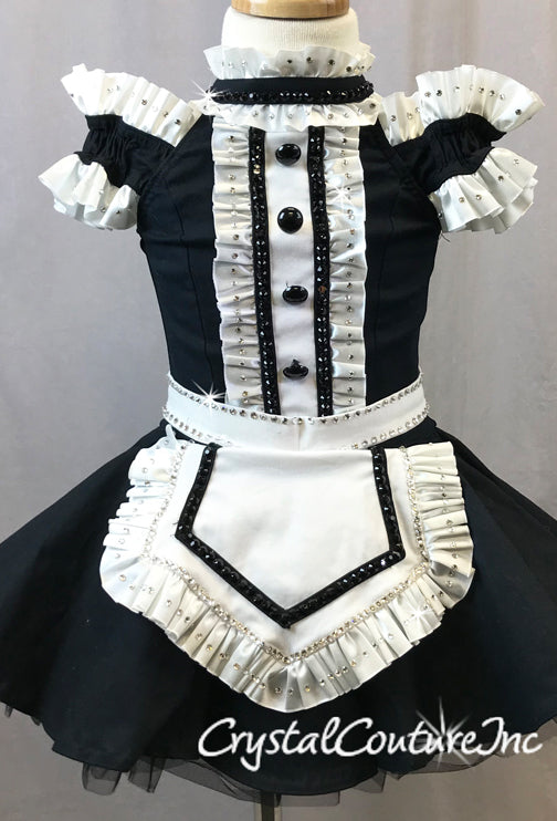 Black and White French Maid Dress - Swarovski Rhinestones