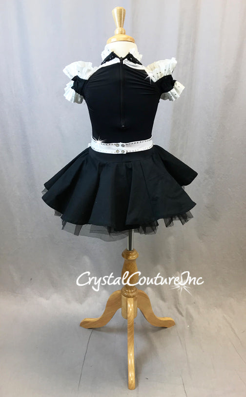 Black and White French Maid Dress - Swarovski Rhinestones