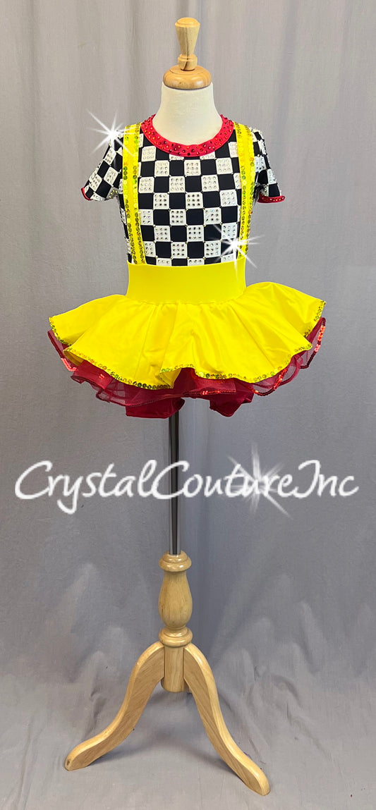 Black and White Checkered Short Sleeve Top with attached Yellow Skirt Jumper