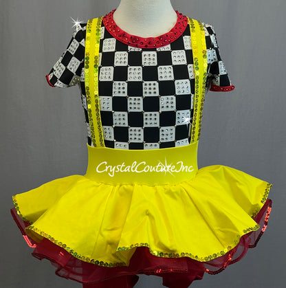 Black and White Checkered Short Sleeve Top with attached Yellow Skirt Jumper