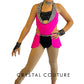 Bright Pink and Black Connected Two PIece with Back Skirt and Lapels - Rhinestones