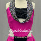 Bright Pink and Black Connected Two PIece with Back Skirt and Lapels - Rhinestones