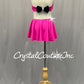 Bright Pink and Black Connected Two PIece with Back Skirt and Lapels - Rhinestones