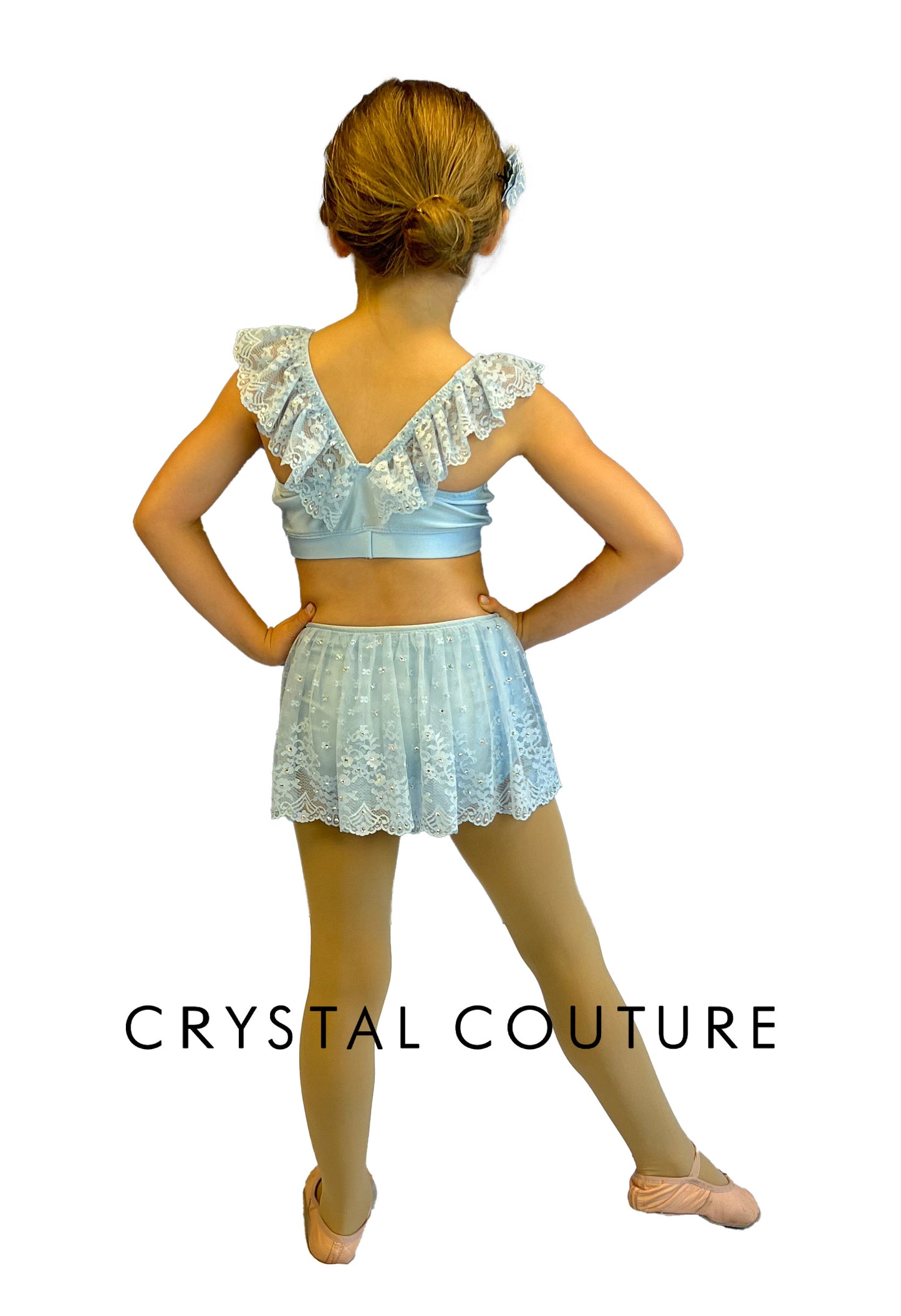 Baby Blue Two Piece with Lace Half Skirt and Rhinestones