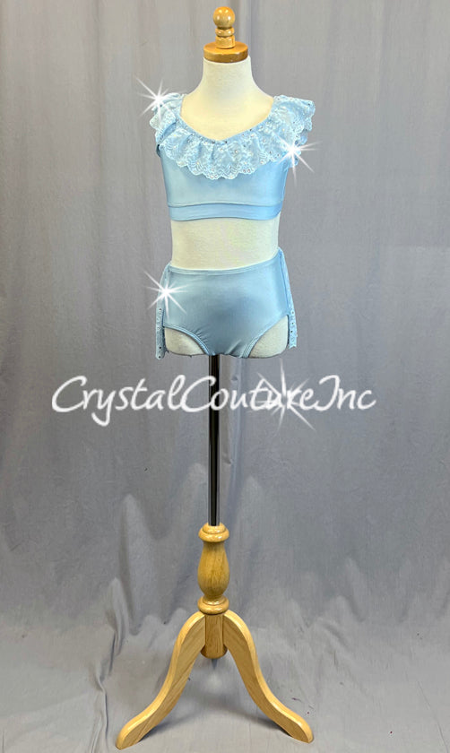 Baby Blue Two Piece with Lace Half Skirt and Rhinestones