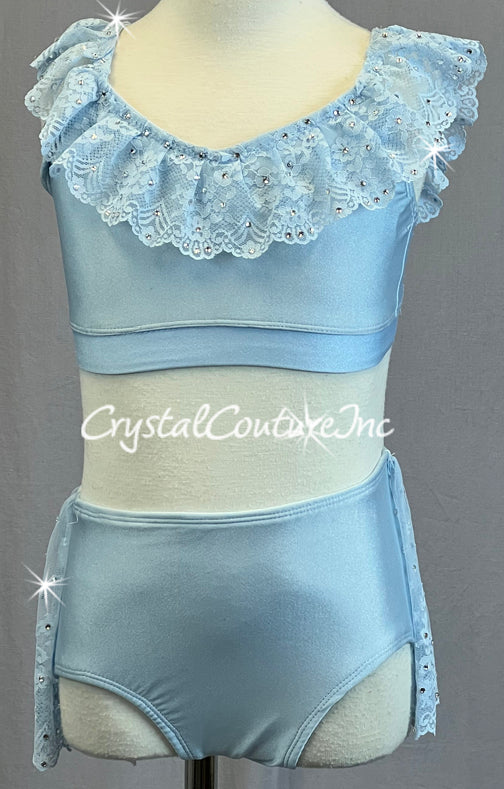 Baby Blue Two Piece with Lace Half Skirt and Rhinestones