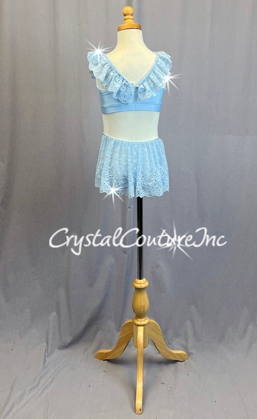 Baby Blue Two Piece with Lace Half Skirt and Rhinestones