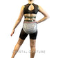 White Lattice Mesh Two Piece with Mesh Shorts - Rhinestones