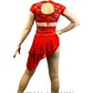 Red Lace Two Piece with Side Skirt - Rhinestones