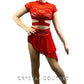 Red Lace Two Piece with Side Skirt - Rhinestones