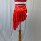 Red Lace Two Piece with Side Skirt - Rhinestones