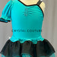 Teal Blue Asymmetrical Puff Sleeve Leotard with Layered Tulle Skirt - Rhinestones