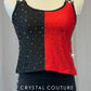 Black and Red Split Color Tank with Leggings and Checkered Trim - Rhinestones - Size AM