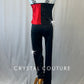 Black and Red Split Color Tank with Leggings and Checkered Trim - Rhinestones - Size AM