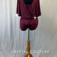 Burgundy Flounce Top Romper with Wide Sleeves and Rhinestones