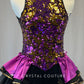 Purple and Gold Sequined Unitard with Half Skirt - Rhinestones