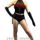 Custom Black and Red Lace Bustier with Fringe - Rhinestones