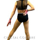 Coral and Black Netted Two Piece with Mesh Back - Rhinestones