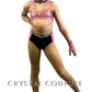 Coral and Black Netted Two Piece with Mesh Back - Rhinestones