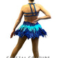 Blue Beaded Two Piece with Strappy Back and Feathered Back Skirt - Rhinestones