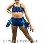 Blue Beaded Two Piece with Strappy Back and Feathered Back Skirt - Rhinestones