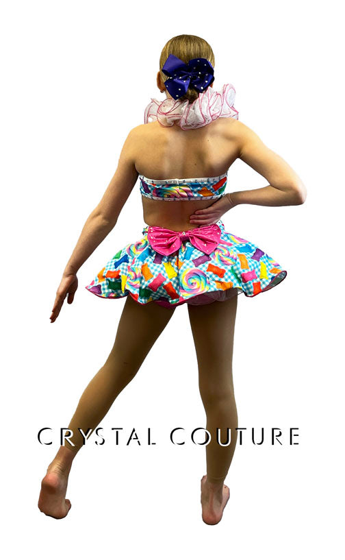 Gummy Bear Skirted Leotard with Ruffled Halter Strap - Rhinestones