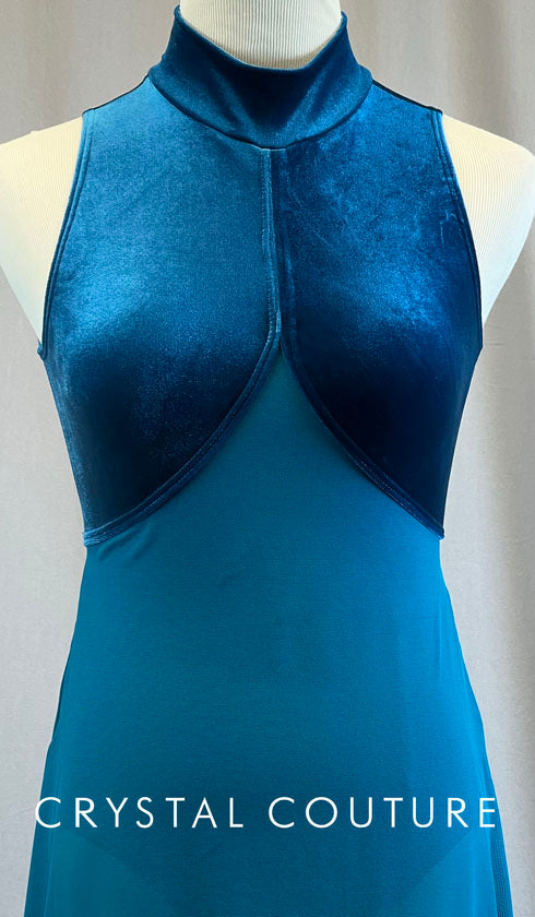 Teal Velour Dress with Mock Neck